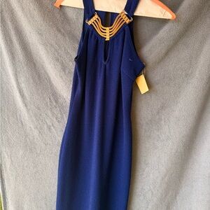 Elegant Blue Dress with Gold Accents